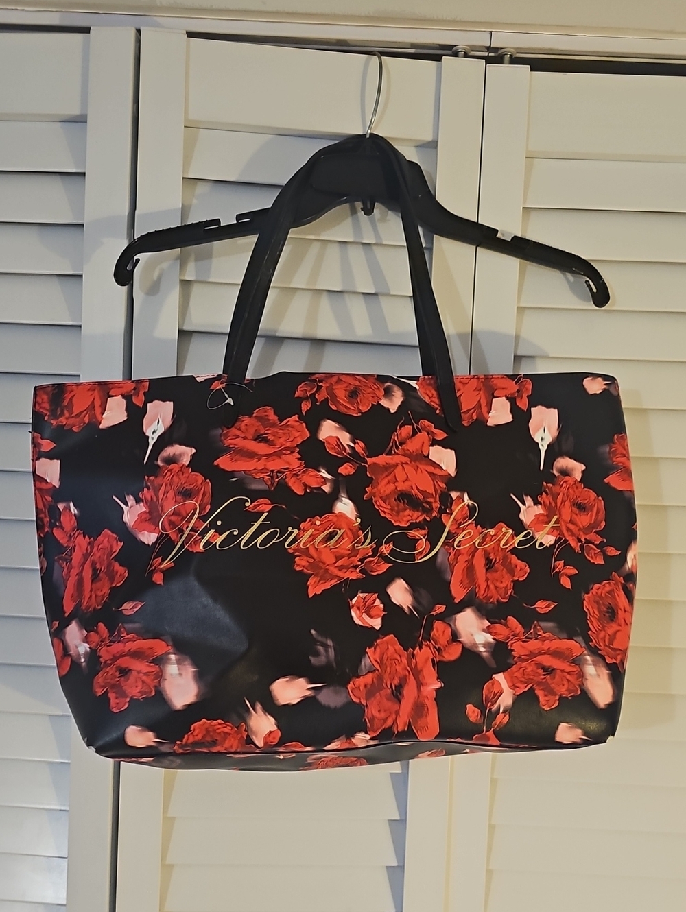 Victoria's Secret Black Tote with Red Floral Print